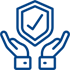 A blue pixel art icon of two hands holding something.